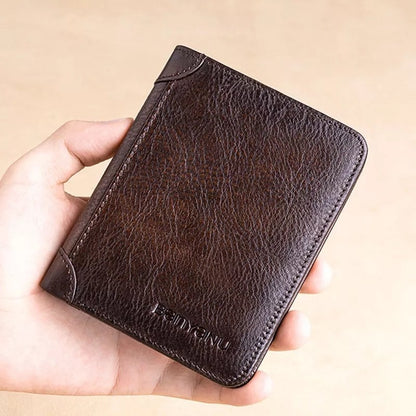 💰RFID Blocking Trifold Mens Wallets 2 ID Windows Cowhide Wallet, Large capacity, Handmade