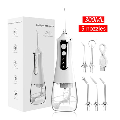 Teeth Cleaning with 3 Modes 4 Jet Tips IPX6 Waterproof Teethfloss for Home Travel，300ML Water Tank Water Flosser