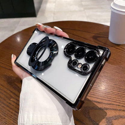 🔥New In Samsung S25 Series Case - Samsung Electroplated Glitter Four Corners Airbag Protection Magnetic Case with Invisible Stand