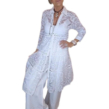 ✨Women's Fashion Lapel Lace Long Shirt
