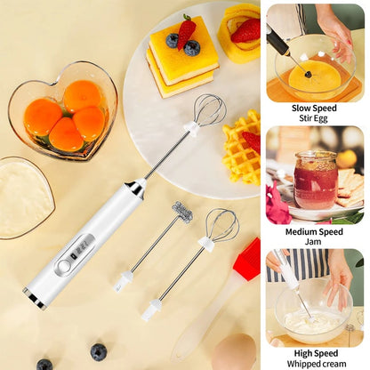3-Speed Rechargeable Milk Frother Handheld Foam Maker