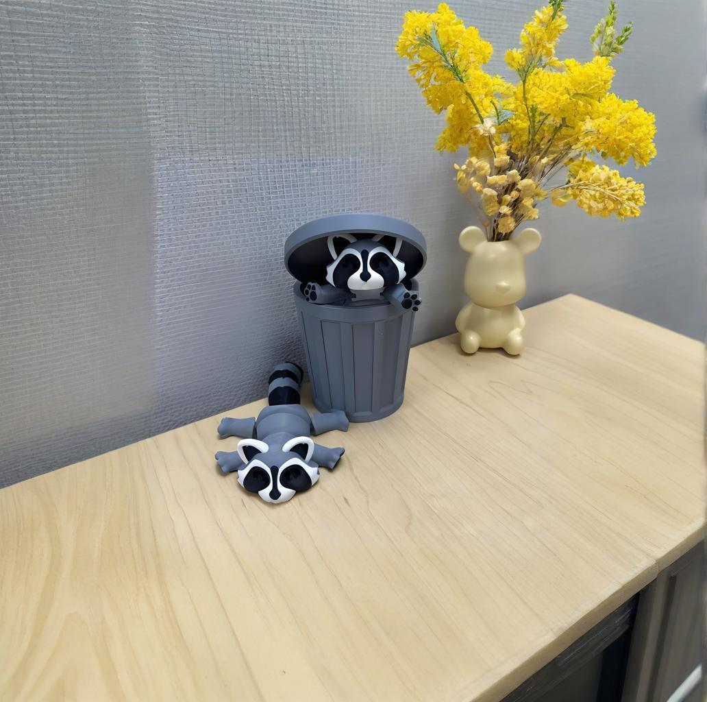 🦝🦝Adopt Your Own Mischievous 3D Printed Raccoon – With Optional Trash Can