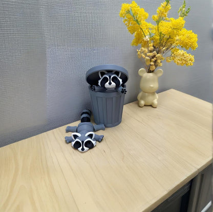 🦝🦝Adopt Your Own Mischievous 3D Printed Raccoon – With Optional Trash Can