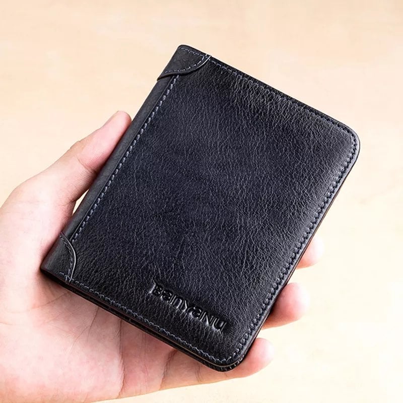 💰RFID Blocking Trifold Mens Wallets 2 ID Windows Cowhide Wallet, Large capacity, Handmade