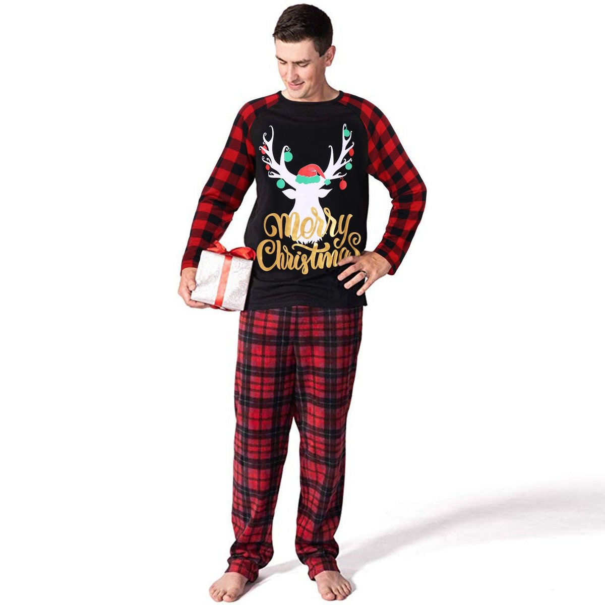 🔥Grid ELK Christmas Family Pajamas-Black&Red
