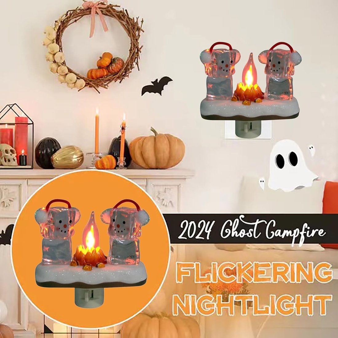 🎁Two Snowmen Campfire Flickering Nightlight.