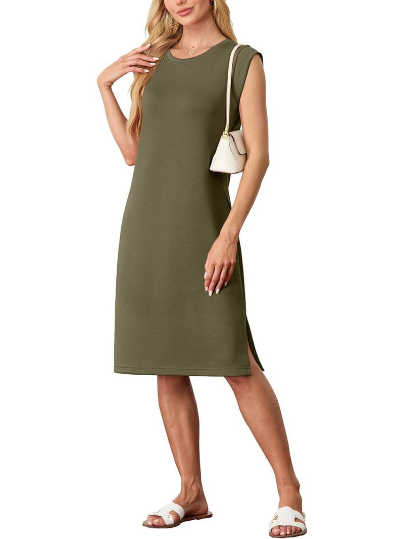 🔥Summer Sale 49% OFF💥Women Round Neck Loose Split Wrinkle-Free Midi Dress with Pockets