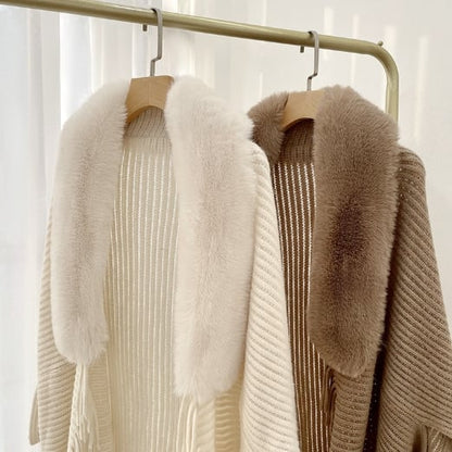 🔥Winter Knit Fringe Fur Collar Shawl