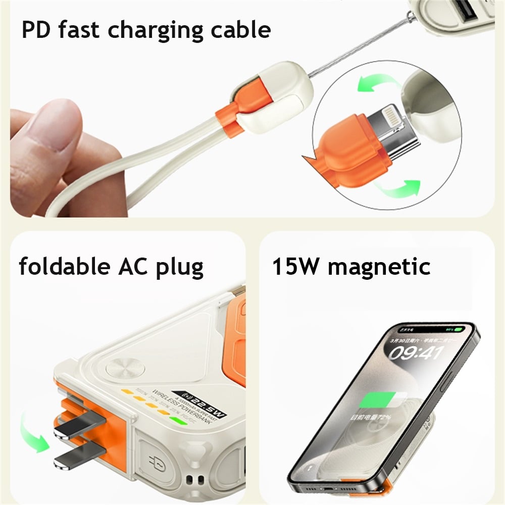 Multi-Functional 10000mAh Portable Wireless+Wired Charging Power Bank