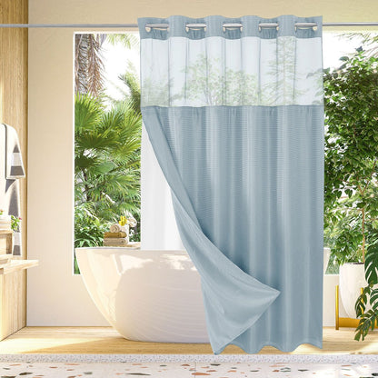 🔥🔥No Hook Shower Curtain with Snap in Liner