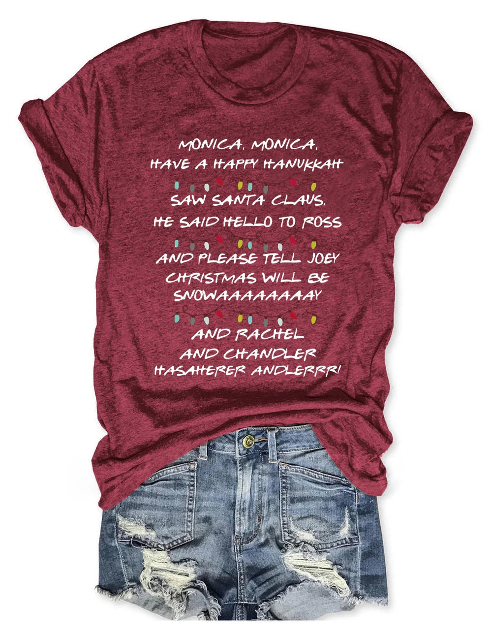 Women's Monica Monica Have A Happy Hanukkah Christmas T-Shirt