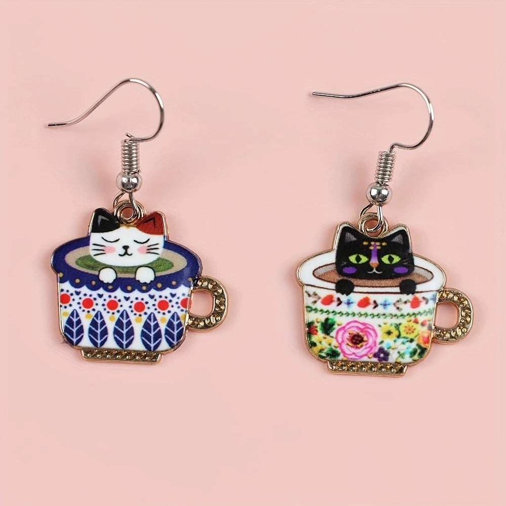 🐱Funny Cute Teacup Cat Dangle Earrings