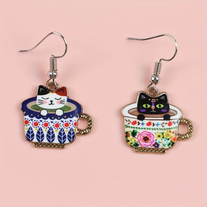 🐱Funny Cute Teacup Cat Dangle Earrings