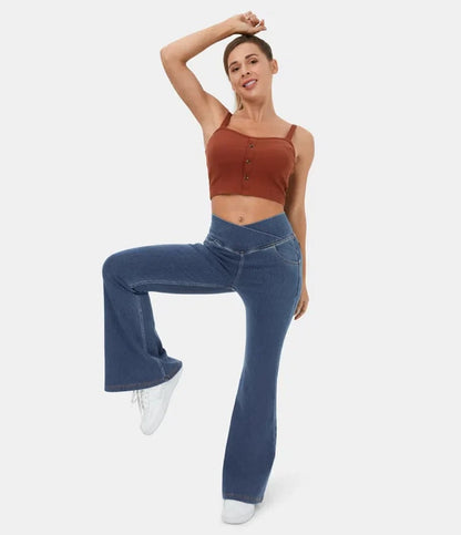 🔥HOT SALE-49% OFF🔥Stretchy Denim High Waisted Crossover Flare Pants👖