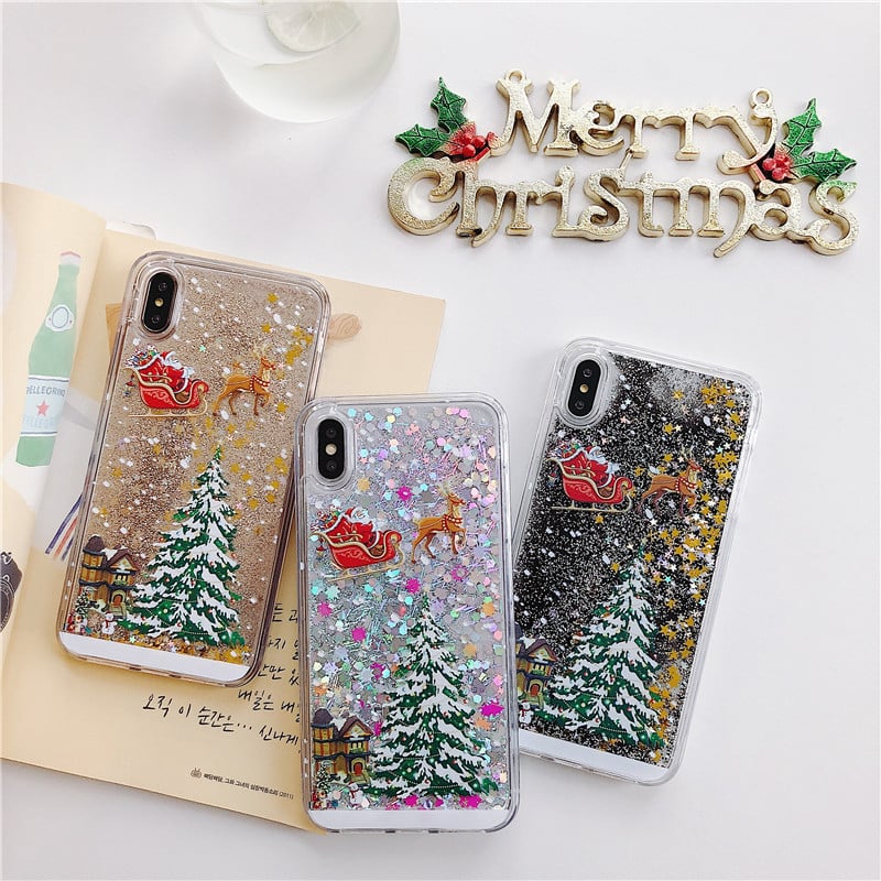 🎄Christmas theme flash powder iPhone mobile phonecase for iPhone 14/13/12/11/X/XS/7/8/SE