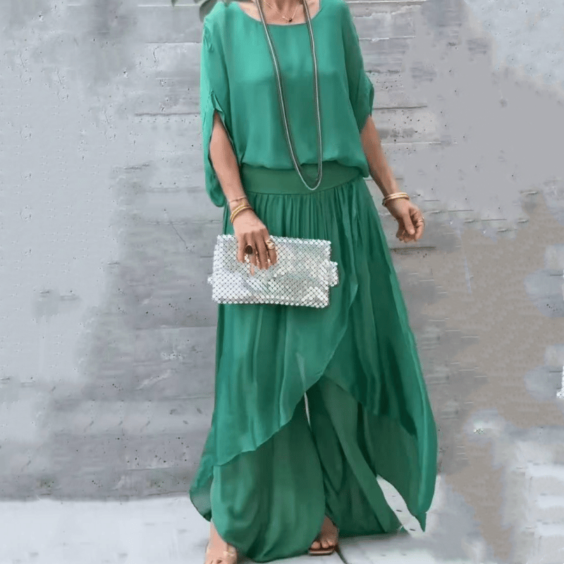 🌹Spring Promotion 49% OFF🌹Loose Top & Slit Wide-Leg Pants Chiffon 2-Piece Set