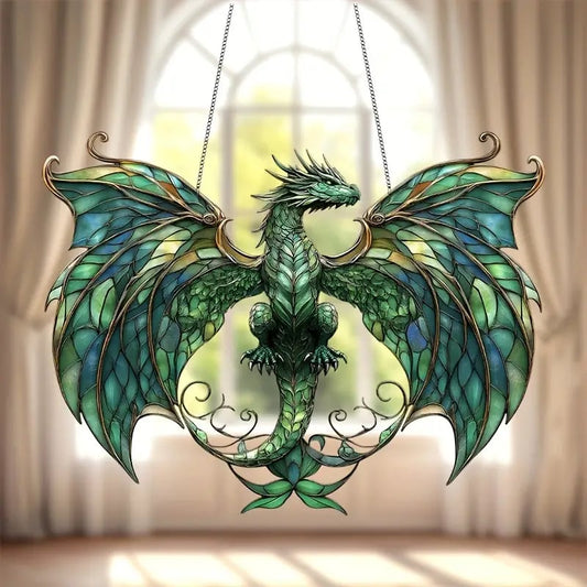 🐉Whimsical Forest Green Dragon Suncatcher Hanging Decor