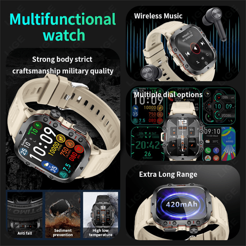 2024 Newest Men's Rugged Military Smart Watch for Android & IOS