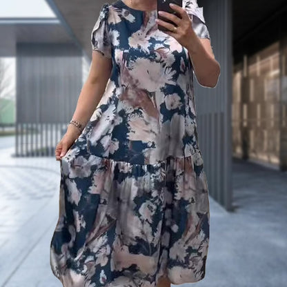 🌸Floral dress with short sleeves, round neck, loose🌟