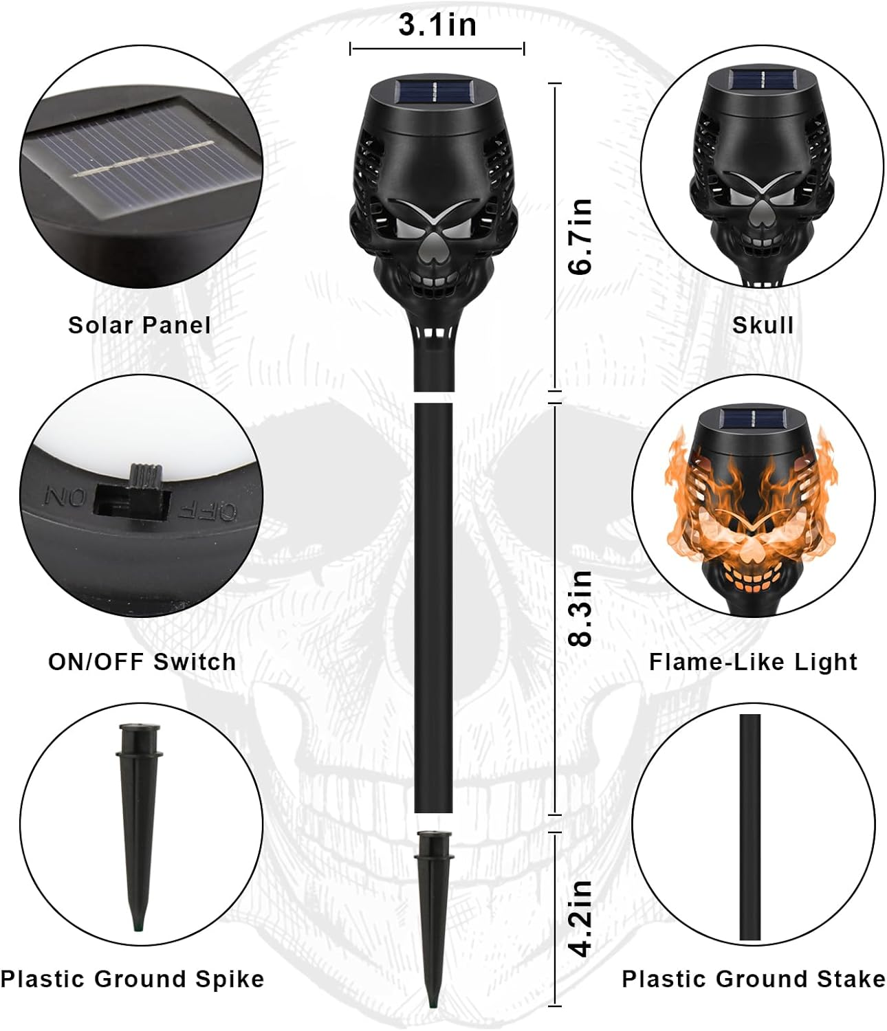 🔥Halloween Hot Sale💀Spooky Skulls Solar Torch Flame Lights👿