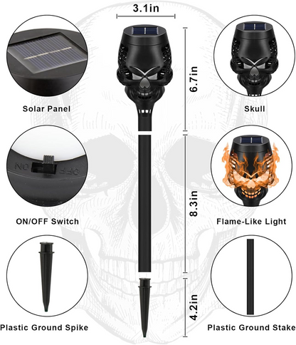 🔥Halloween Hot Sale💀Spooky Skulls Solar Torch Flame Lights👿