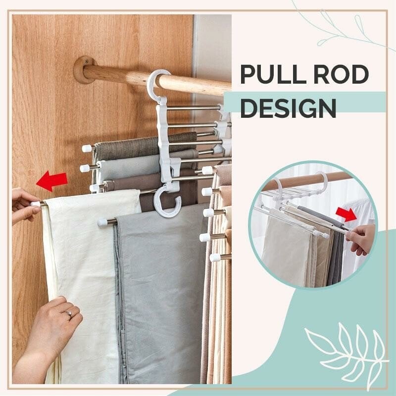 🔥Multi-functional Pants Rack - Closet Multiple Layers Multifunctional Uses Rack Organizer for Trousers Scarves Slack (1 Pack with 5 Metal Clips)