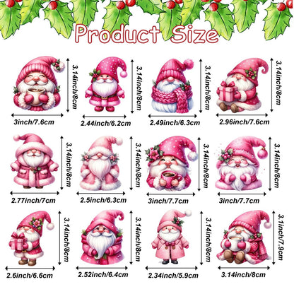 Pink Wooden Gnome Christmas Tree Ornaments Set (12 Pcs)