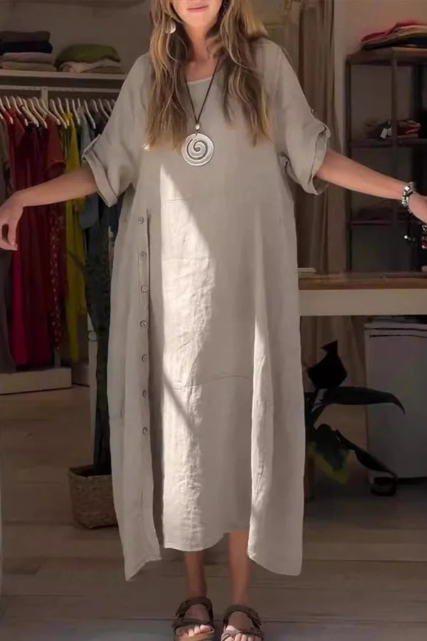 Women's cotton and linen side button dress