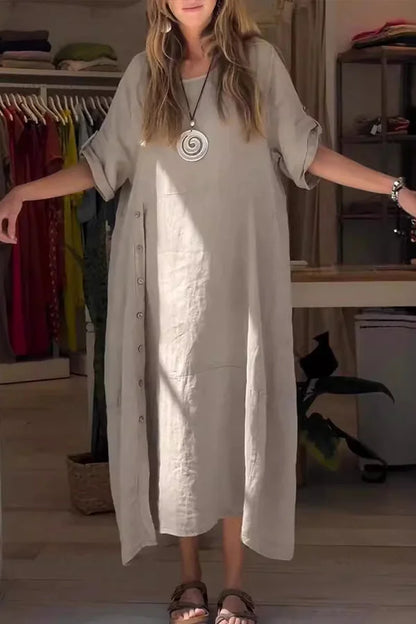 Women's cotton and linen side button dress