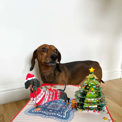 🎄Christmas Dachshund Dog 3D Pop Up Card