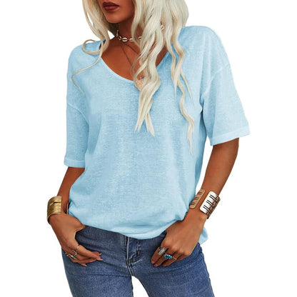 🔥Last Day 49% OFF🔥Women's Solid Color V-Neck T-shirt