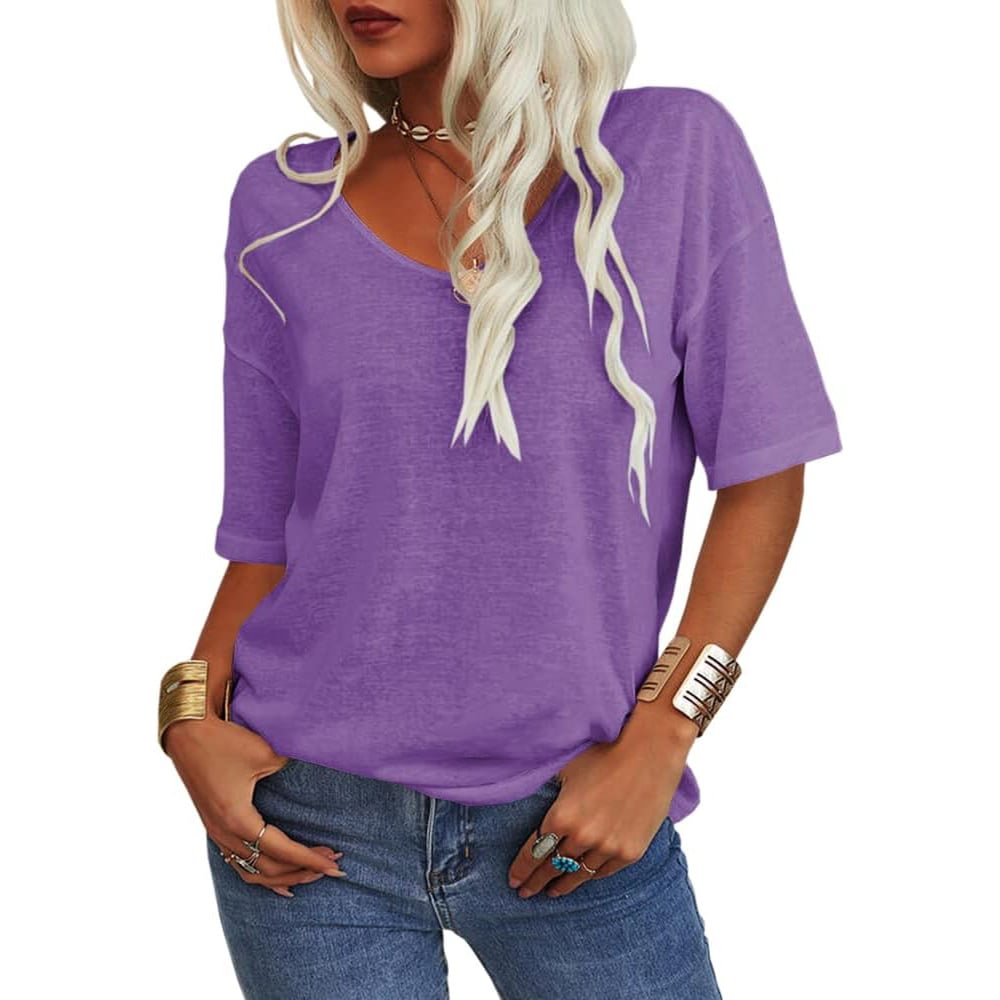 🔥Last Day 49% OFF🔥Women's Solid Color V-Neck T-shirt