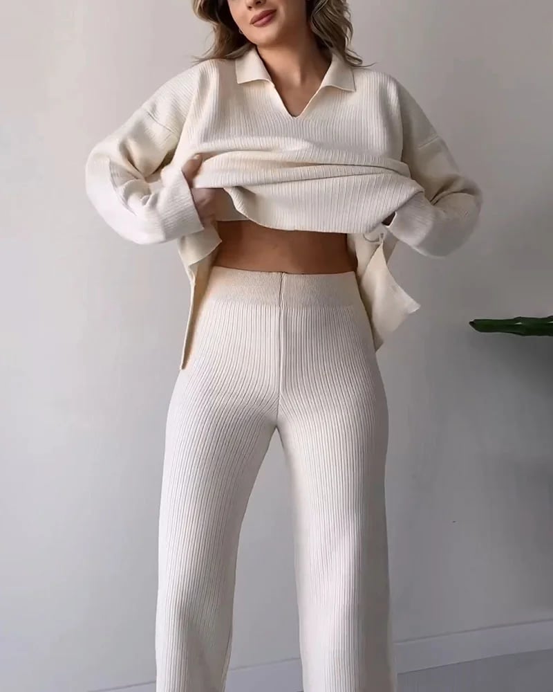 🔥 V-neck casual slit knitted two-piece set