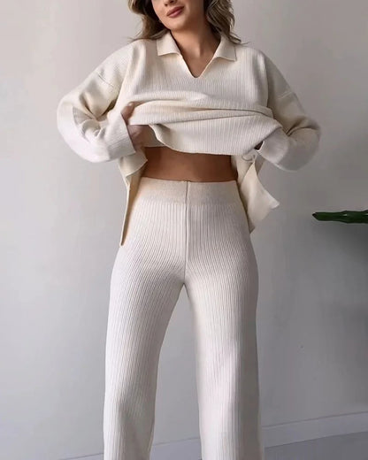 🔥 V-neck casual slit knitted two-piece set