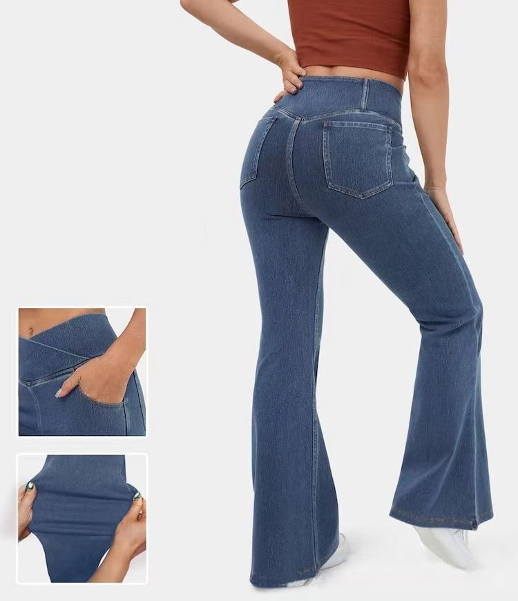 🔥HOT SALE-49% OFF🔥Stretchy Denim High Waisted Crossover Flare Pants👖