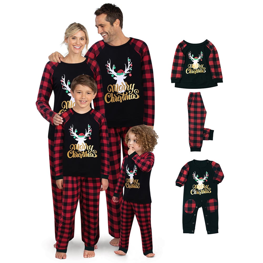🔥Grid ELK Christmas Family Pajamas-Black&Red