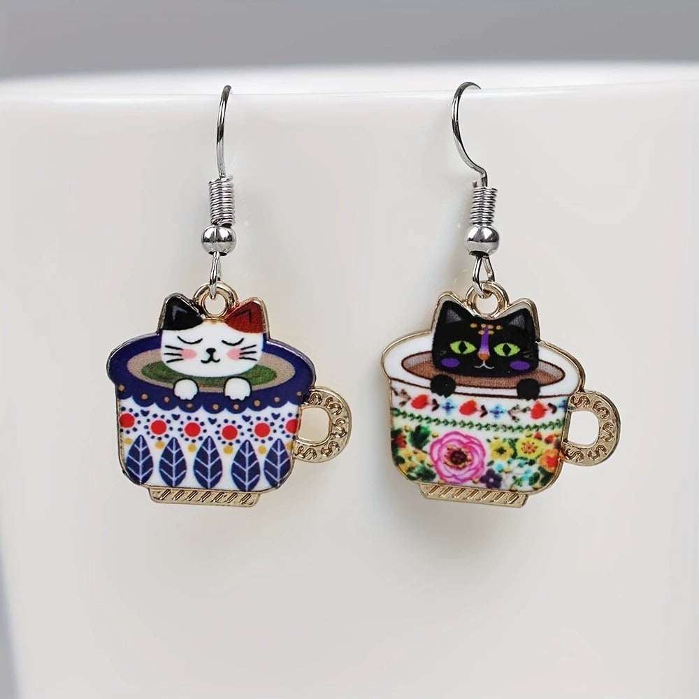 🐱Funny Cute Teacup Cat Dangle Earrings