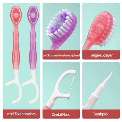 🔥2025 Hot Sale🎁Mini Toothbrush 5 in 1 Tool (Toothpaste + Floss + Pick + Tongue Scraper) Portable Travel Set