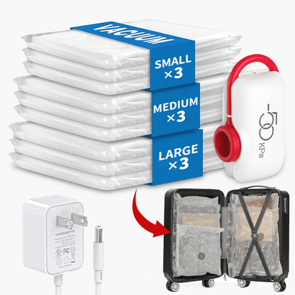 9 Pack Lightweight Travel Bags with USB Electric Pump | Compact Vacuum Storage Bags for Clothes | Space Saver Compression Bags for Travel