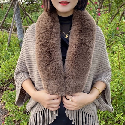 🔥Winter Knit Fringe Fur Collar Shawl