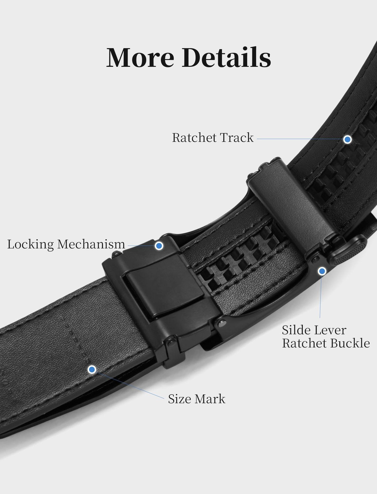 Men's Adjustable Buckle Leather Ratchet Belt, Trim to Fit
