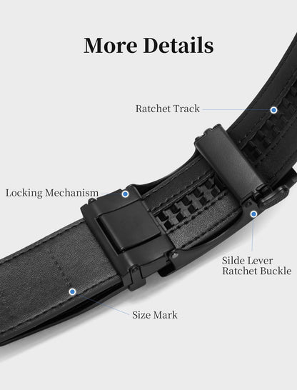 Men's Adjustable Buckle Leather Ratchet Belt, Trim to Fit