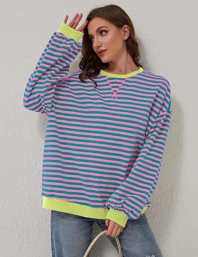 🎁Last Day Sale 50% OFF🏆️2024 Womens Stripes Color Block Sweatshirts