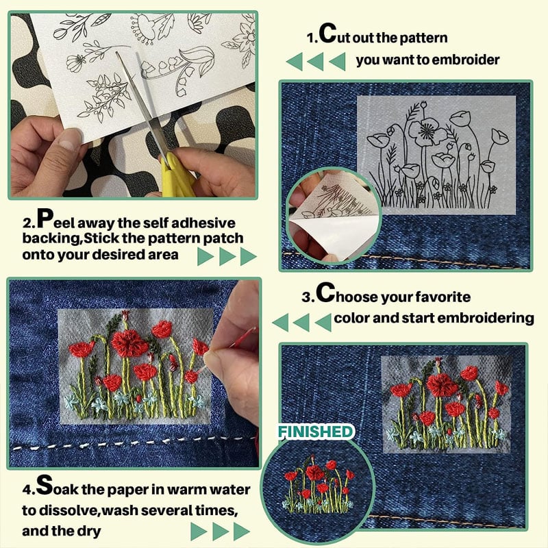 Water Soluble Flower Patterns for Embroidery