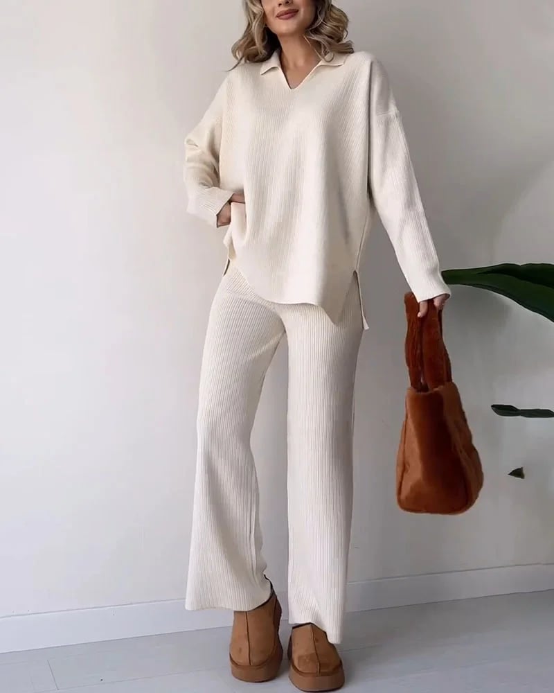 🔥 V-neck casual slit knitted two-piece set