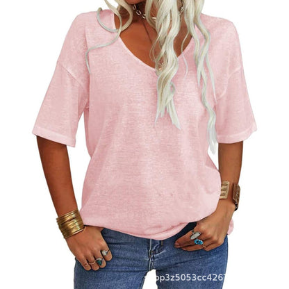 🔥Last Day 49% OFF🔥Women's Solid Color V-Neck T-shirt