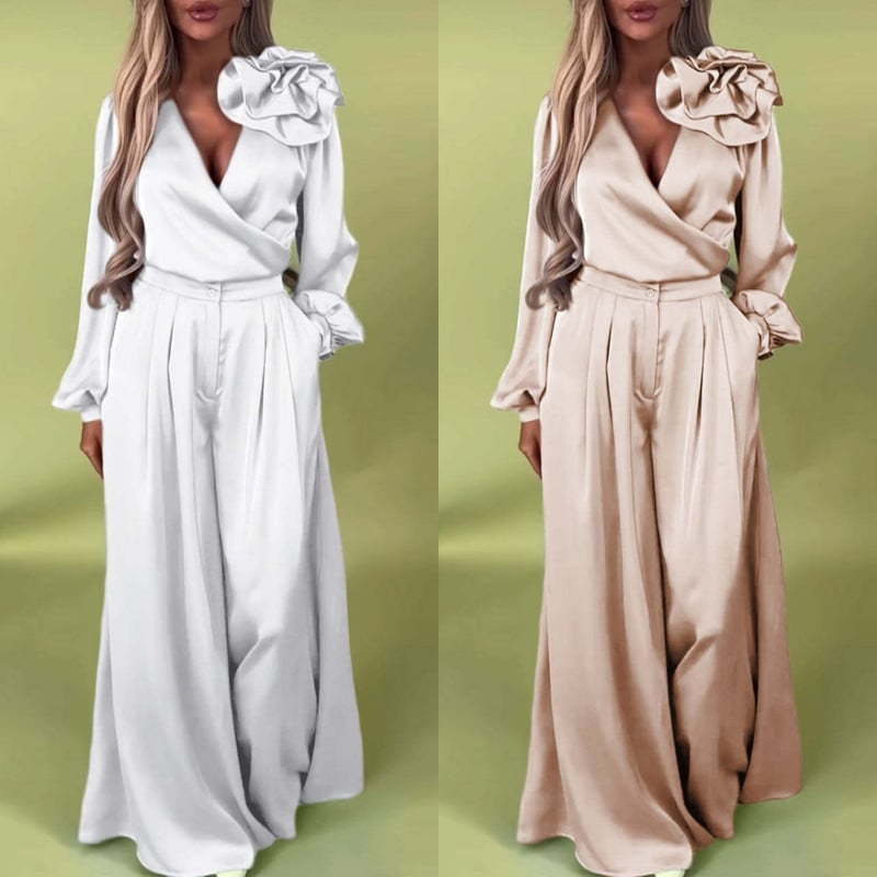 🌸NEW HOT SALE✨Effortless Elegance!💃Women’s V-Neck Top & Wide-Leg Pants 2-Piece Set – Chic & Comfortable!🌸