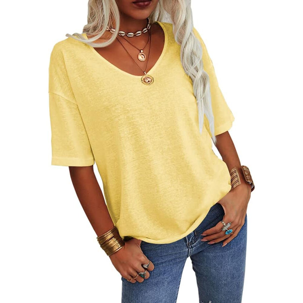 🔥Last Day 49% OFF🔥Women's Solid Color V-Neck T-shirt