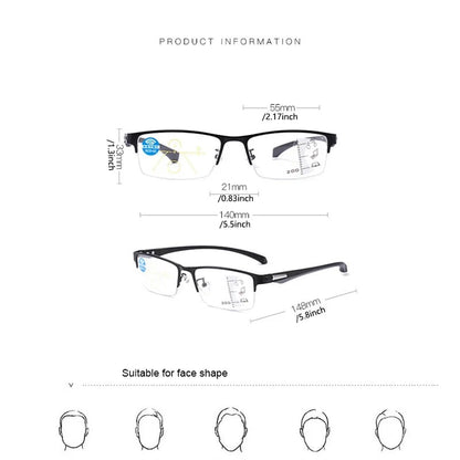 TITANIUM MULTI-FOCUS READING GLASSES PHOTOCHROMIC PROGRESSIVE DOUBLE LIGHT ANTI-BLUE LIGHT
