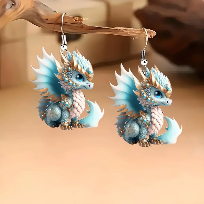 🌈Multicolor Dragon Baby Charm Earrings Set🦖